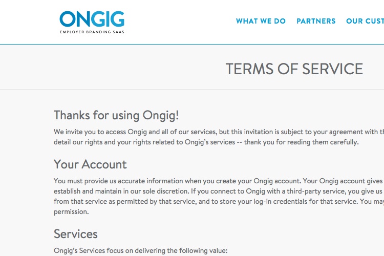 Screenshot of Ongig Terms Of Service