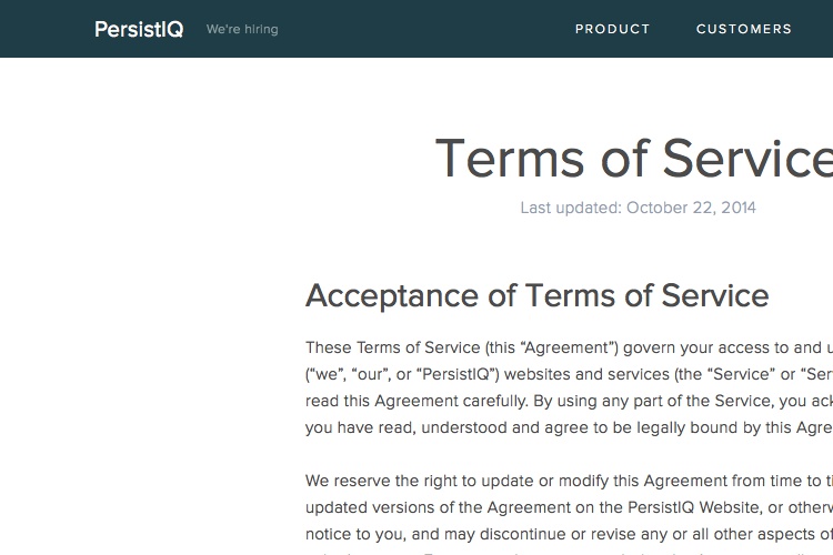 Screenshot of PersistIQ 