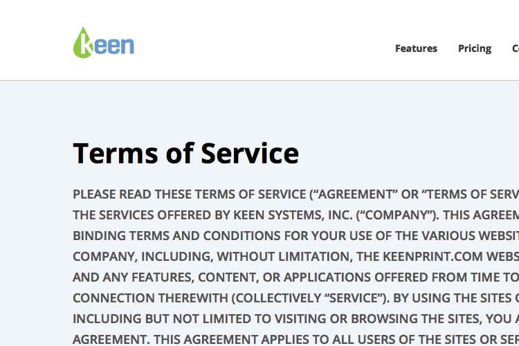 Screenshot of PrintMo by Keen Terms of Service