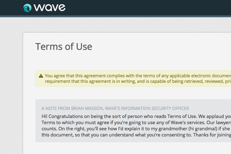 Screenshot of Wave Accounting Terms of Use