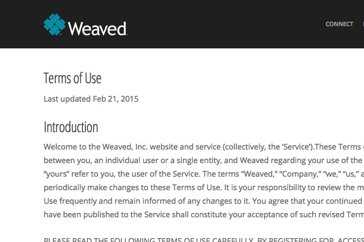 Screenshot of Weaved Terms of Use