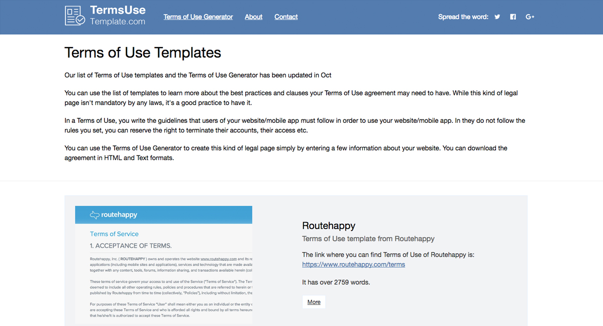 Terms of Use Template Generator